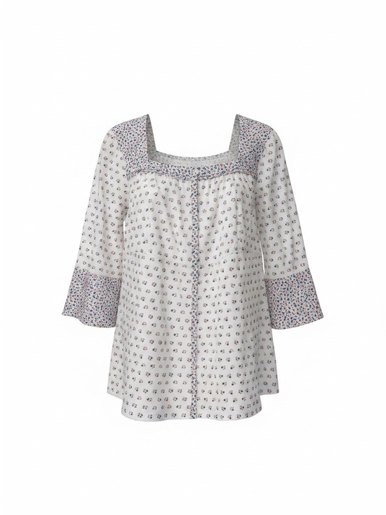 Suzanne Betro Tops - Suzanne Betro Cream Floral Square-Neck Blouse with Blue & Pink Accents